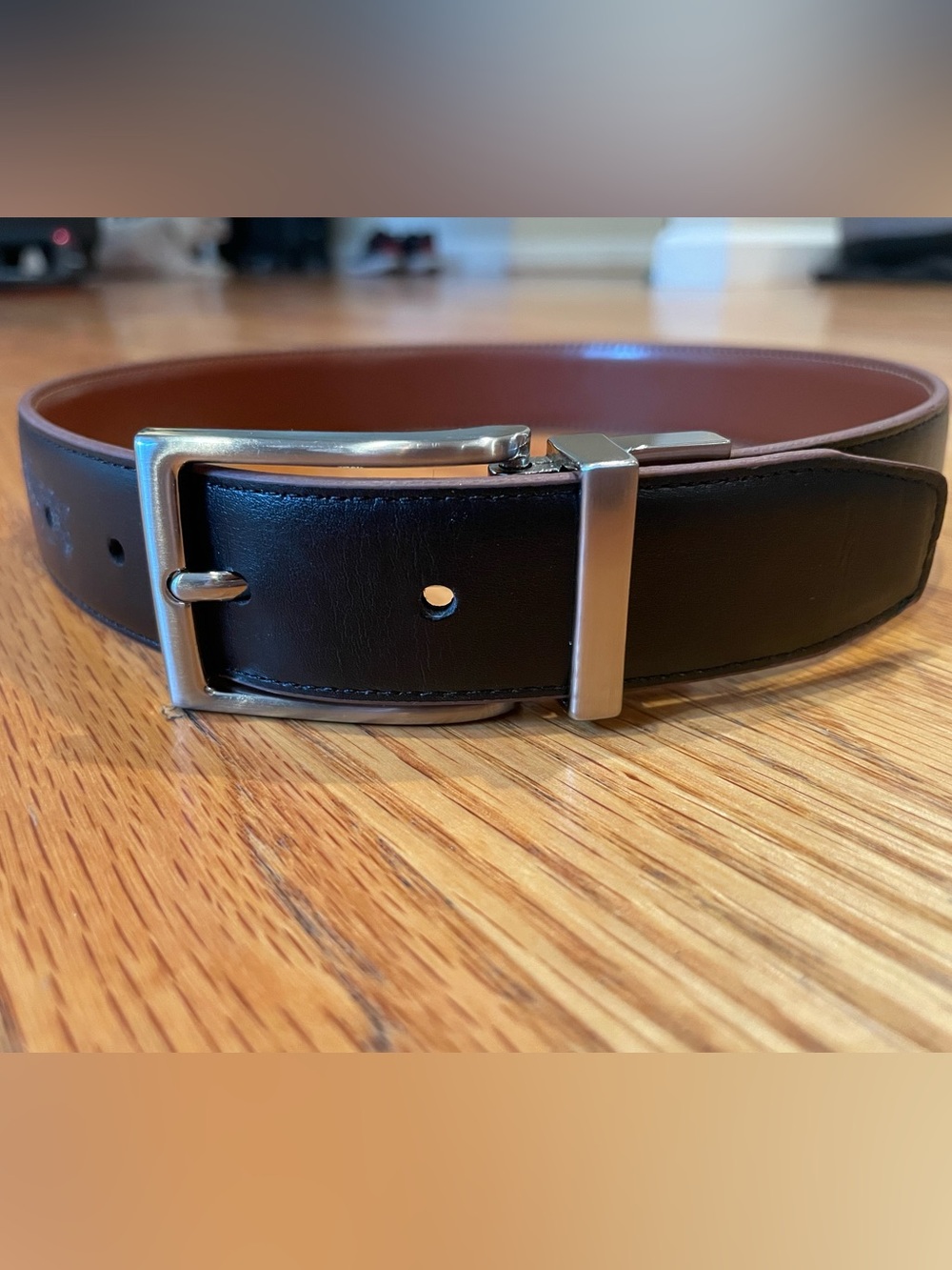 Black/Brown Leather Belt with Silver Buckle